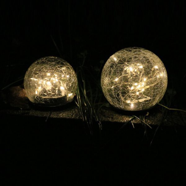 Lampe solaire boule verre craquelé pas cher